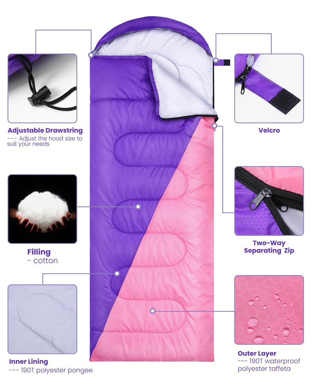 Wholesale hoodie sleeping bag wearable Portable Warm white stag sleeping bags waterproof 0 degree sleeping bag