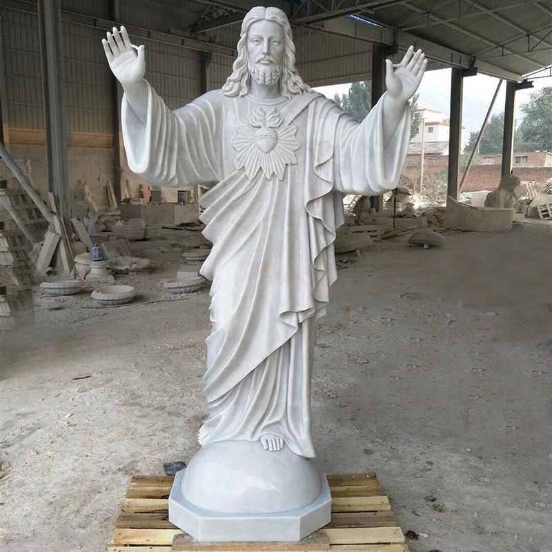 Custom Hand Carved Religious Sculpture Christ The Redeemer White Marble Jesus Statue