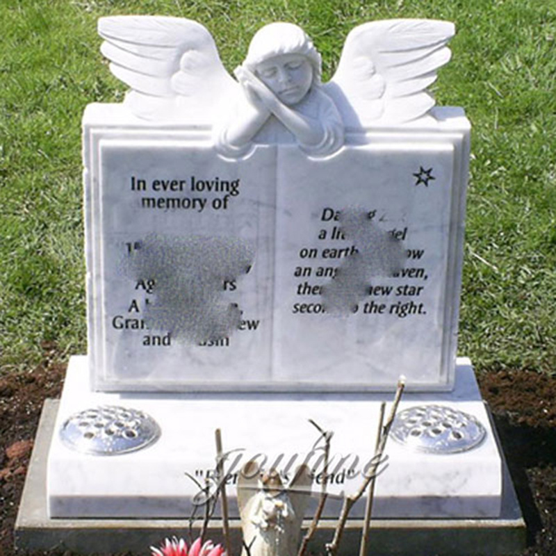 Modern Cemetery Grave Marble Stone Tombstones And Monuments White Marble Granite Double Heart Headstones With Vases