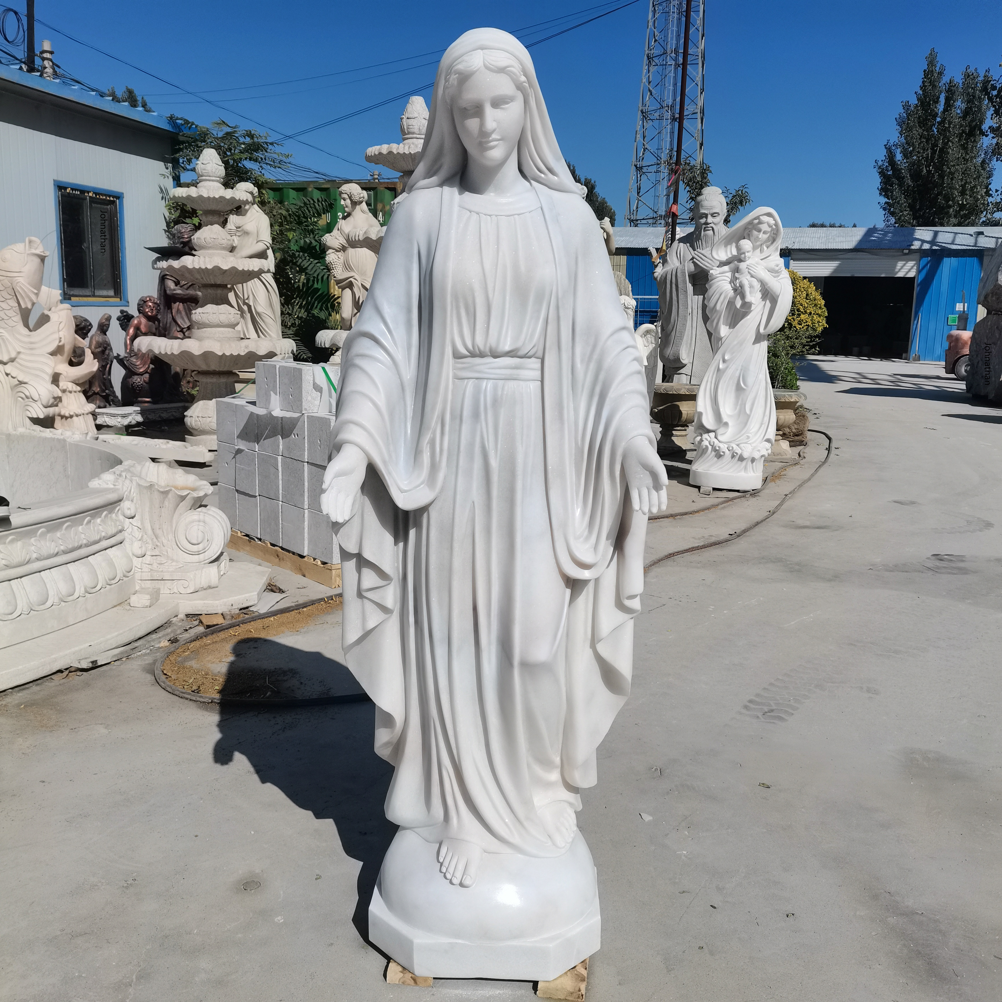 Custom Religious Figure Maria White Marble Statue Of Jesus  Marble Classic Mary Maria For Church Decoration