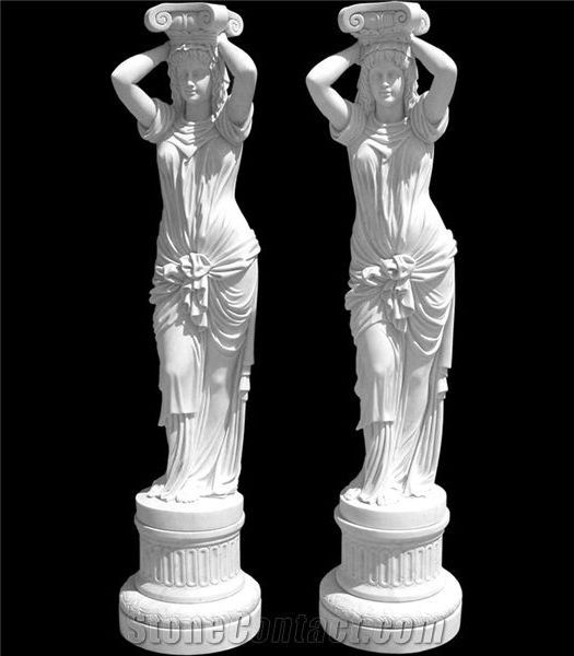 High Quality Hand Carved Egypt Cream Marble Roman Columns Pillars Statue