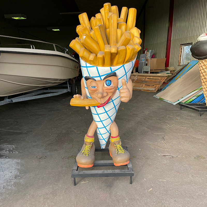 Custom Fast Food Restaurant Decoration Statue Fiberglass French Fry Figure Hamburger Figure Hot Dog Man Statue