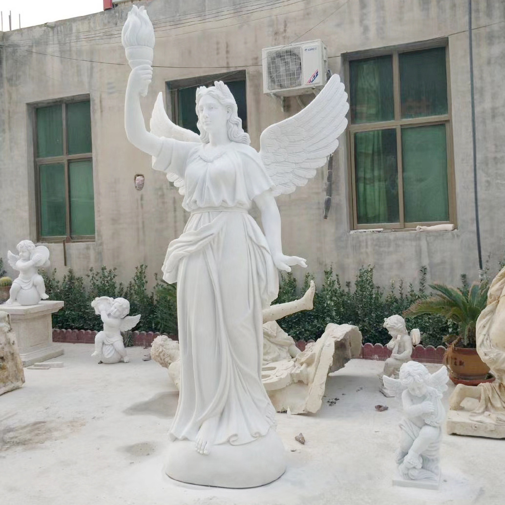 Customized Hand Carved Marble Angel With Wings Sculpture For Sell