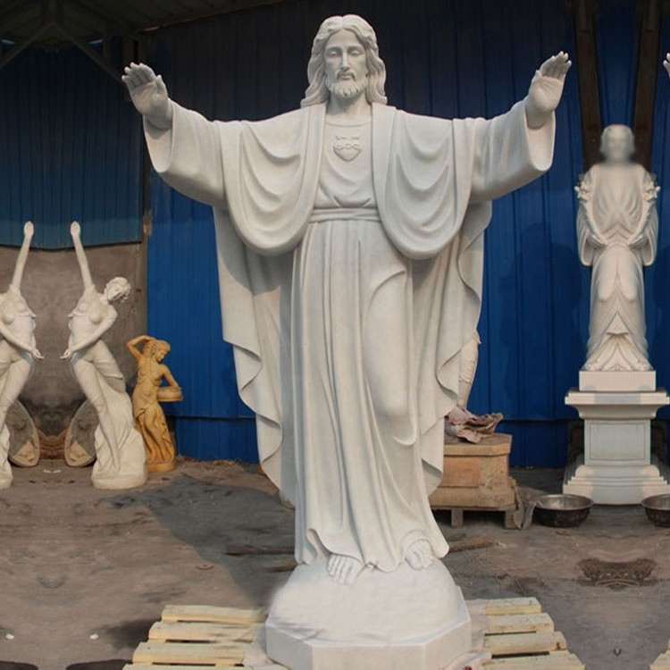 Custom Hand Carved Religious Sculpture Christ The Redeemer White Marble Jesus Statue