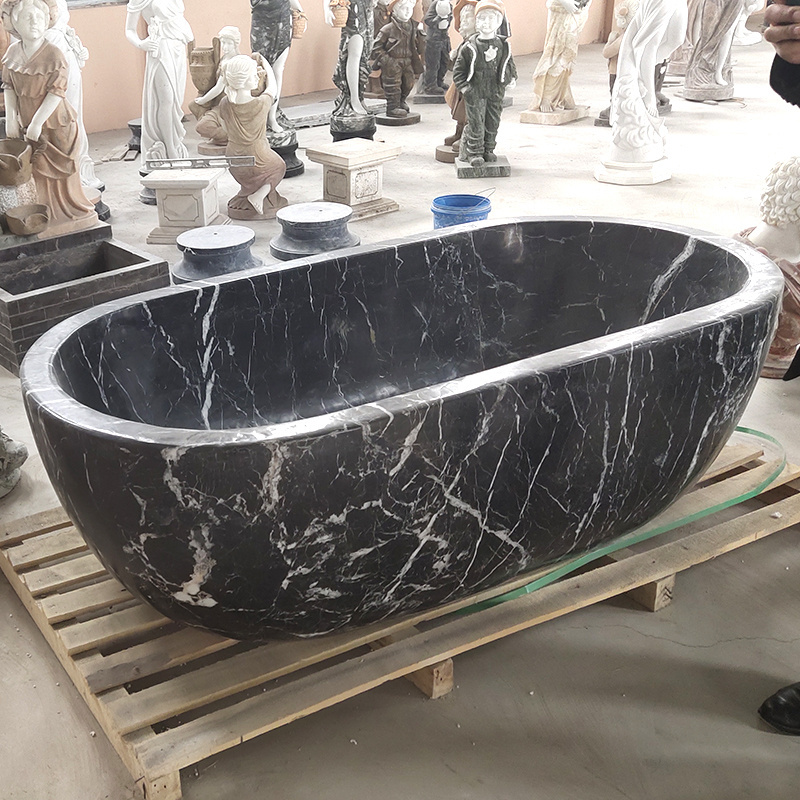 Modern European Style Stone Bathroom Bath Tub Statue Free Standing Black Marble Bathtub