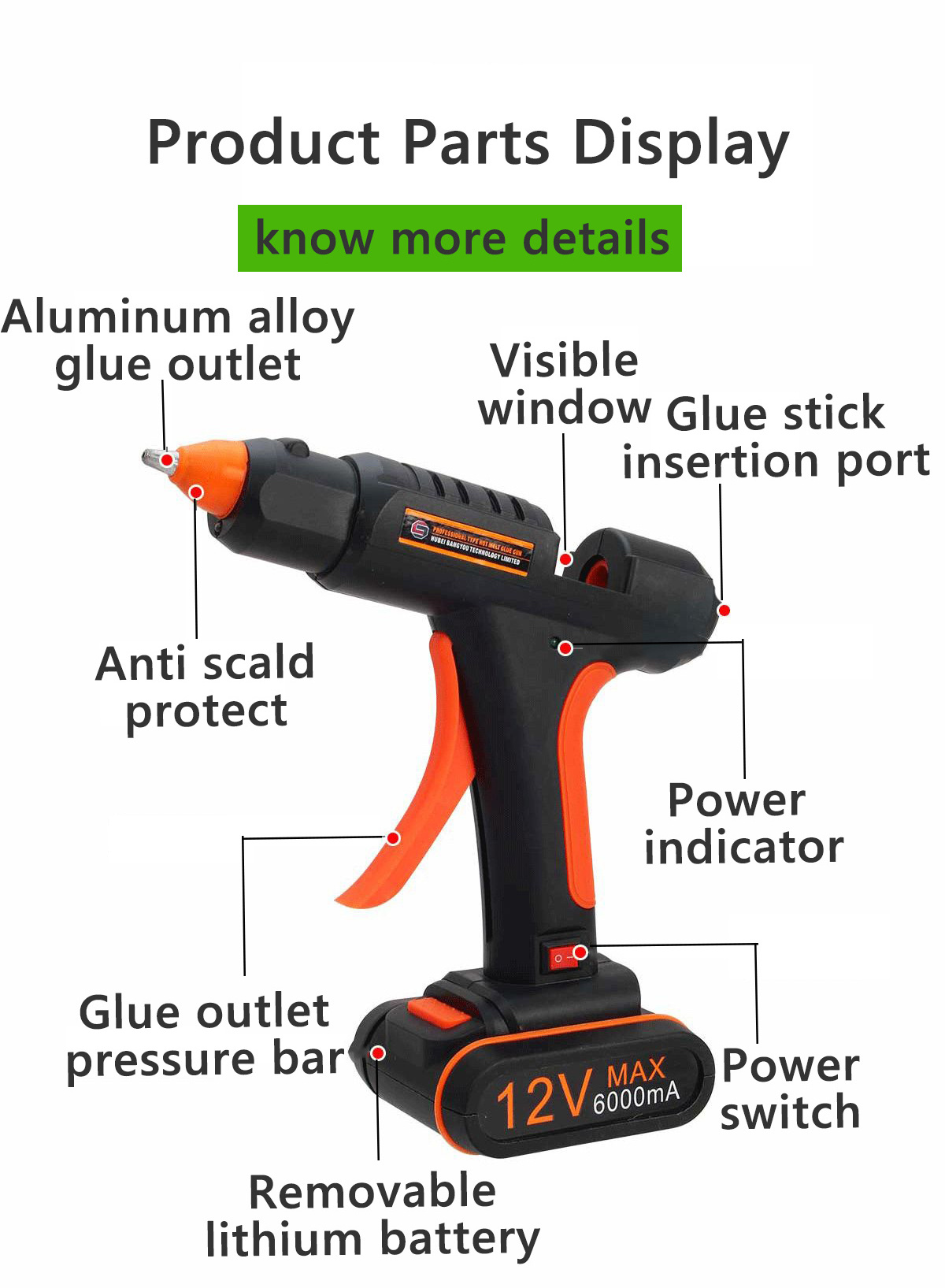 60W factory sale cordless glue gun with 12V/20V battery