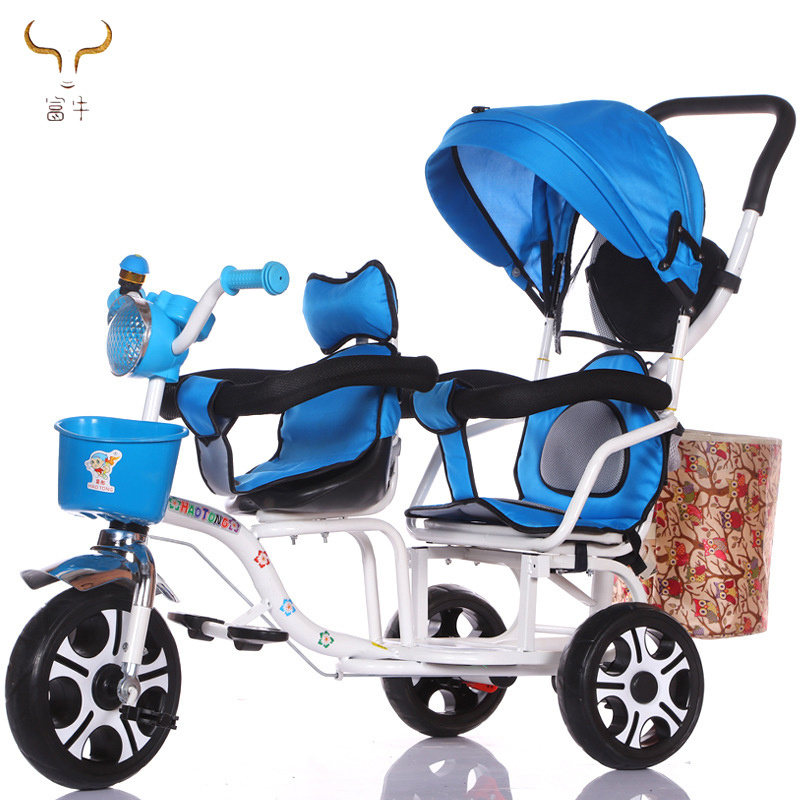 Newest Twin Tricycle / Double Tricycle With Push Handle / 6 in 1 Two Seater Tricycle for baby cheap price sale