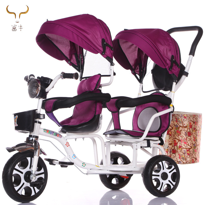 Newest Twin Tricycle / Double Tricycle With Push Handle / 6 in 1 Two Seater Tricycle for baby cheap price sale