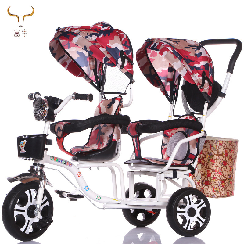 Newest Twin Tricycle / Double Tricycle With Push Handle / 6 in 1 Two Seater Tricycle for baby cheap price sale