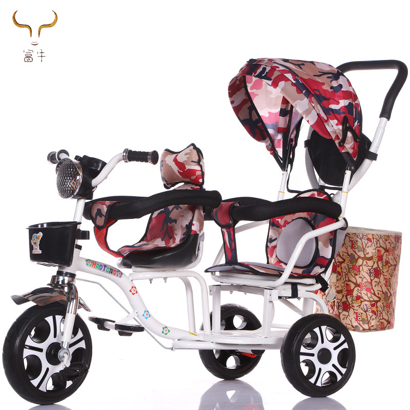 Newest Twin Tricycle / Double Tricycle With Push Handle / 6 in 1 Two Seater Tricycle for baby cheap price sale