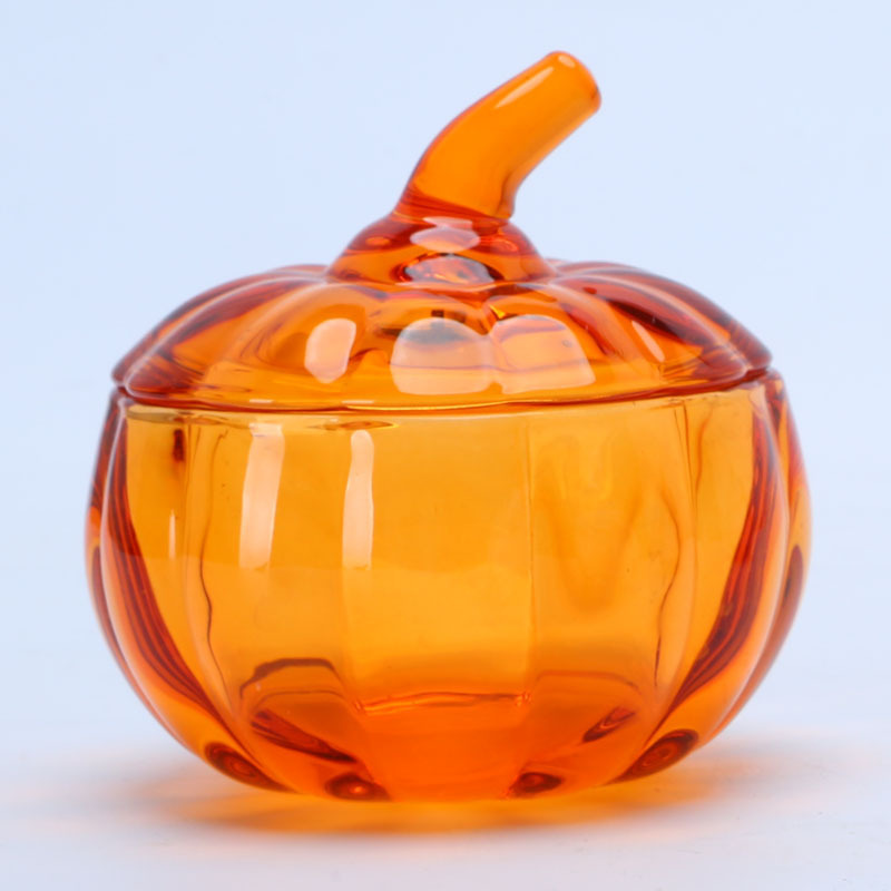 10oz 16oz Amber Color Pumpkin Shaped Glass Candle Jar With Lid Fancy Round Containers Jars Set