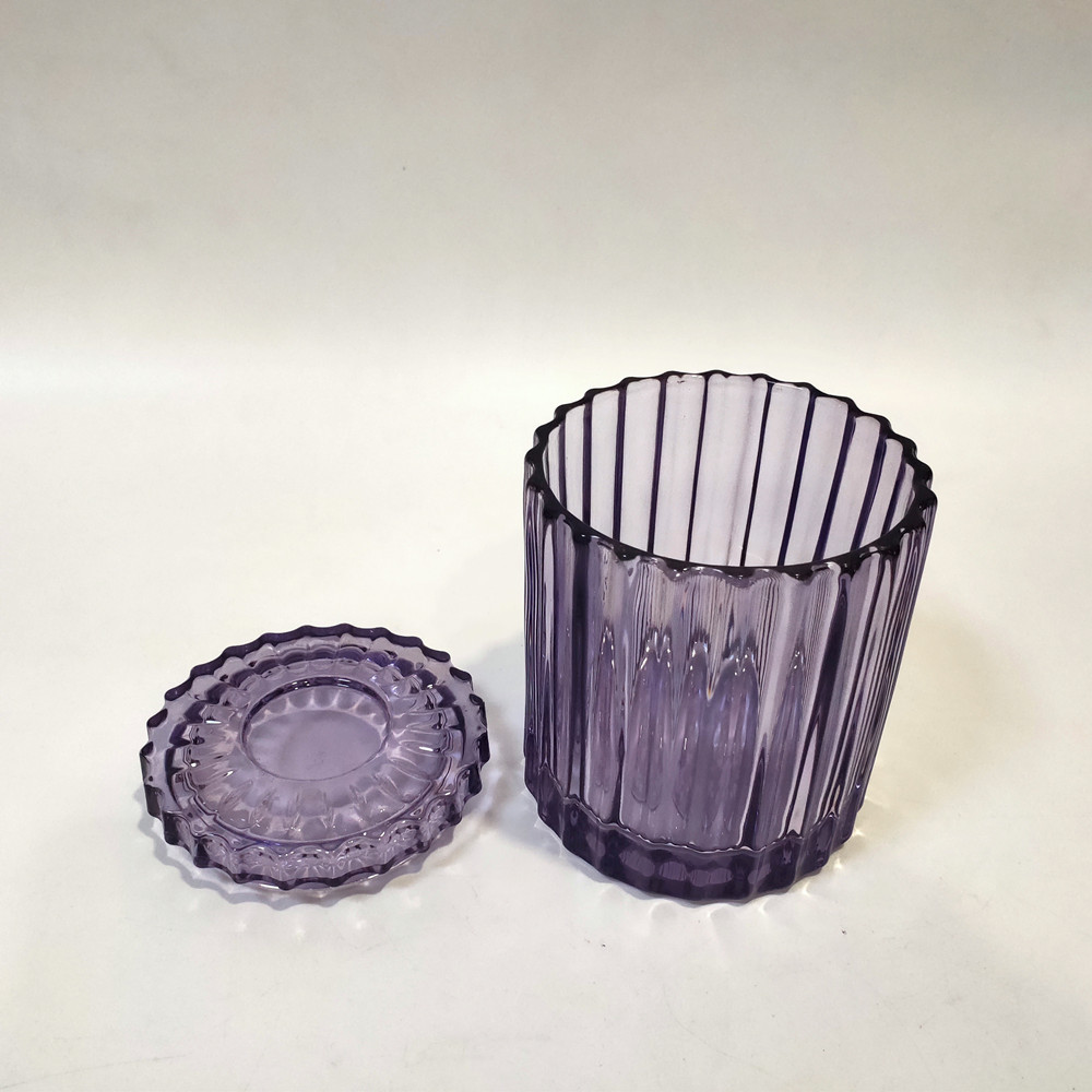 ribbed glass candle jar with lid