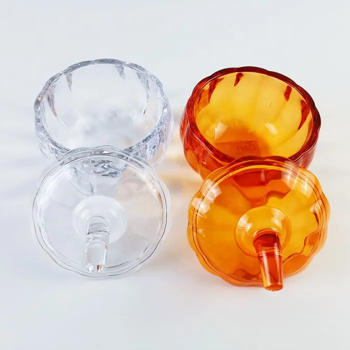 10oz 16oz Amber Color Pumpkin Shaped Glass Candle Jar With Lid Fancy Round Containers Jars Set