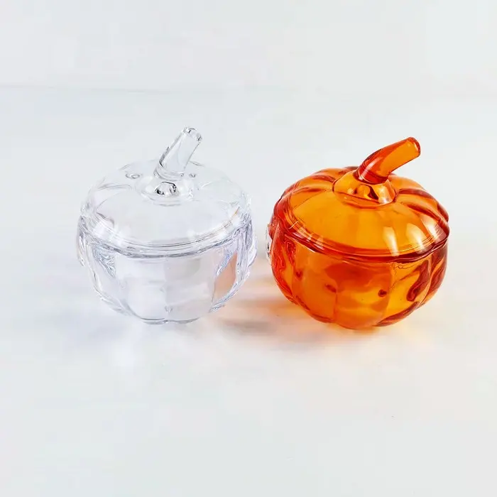 10oz 16oz Amber Color Pumpkin Shaped Glass Candle Jar With Lid Fancy Round Containers Jars Set