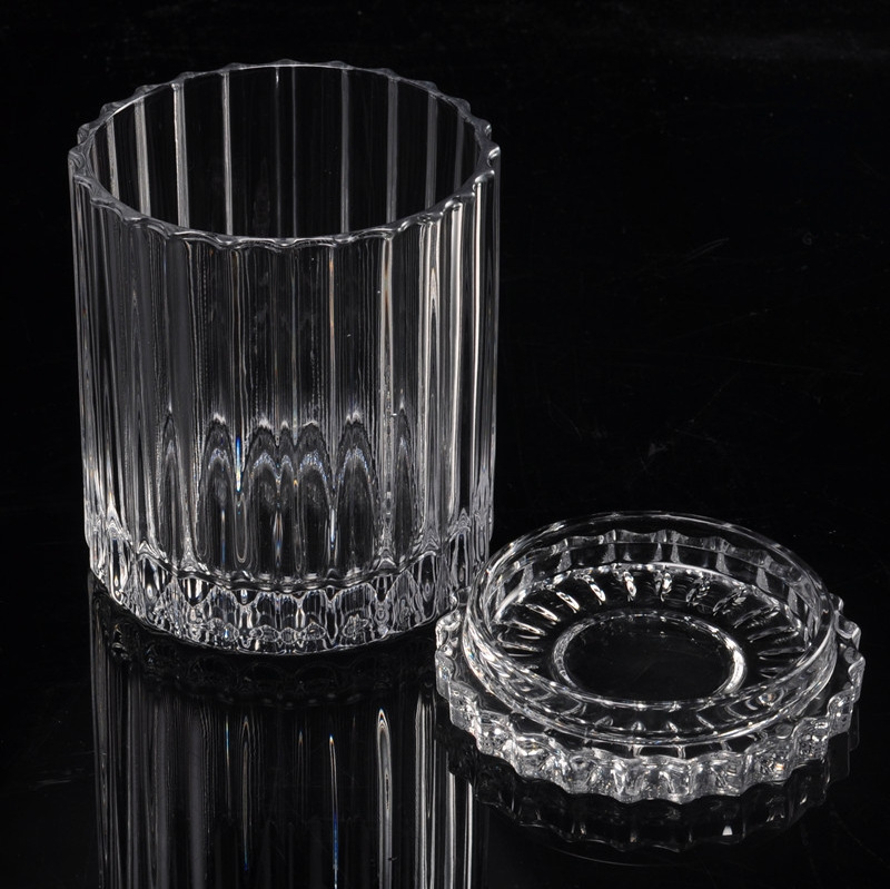 ribbed glass candle jar with lid