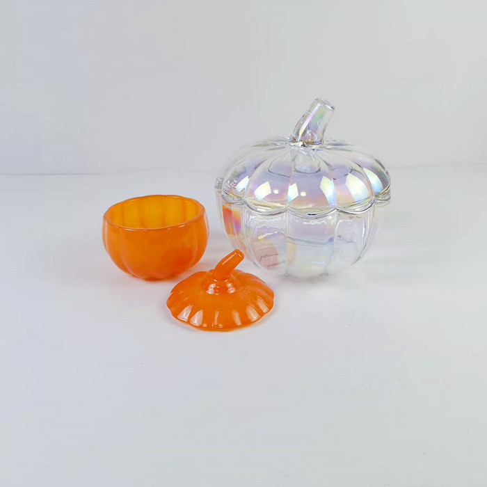 Pumpkin Shaped Crystal Glass Candle Jar