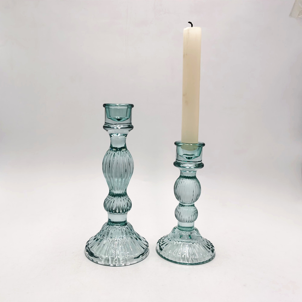 green translucent luxury wax deep vintage glass candle holder table candle light glass candlestick table centerpiece