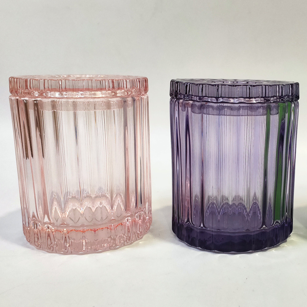 ribbed glass candle jar with lid