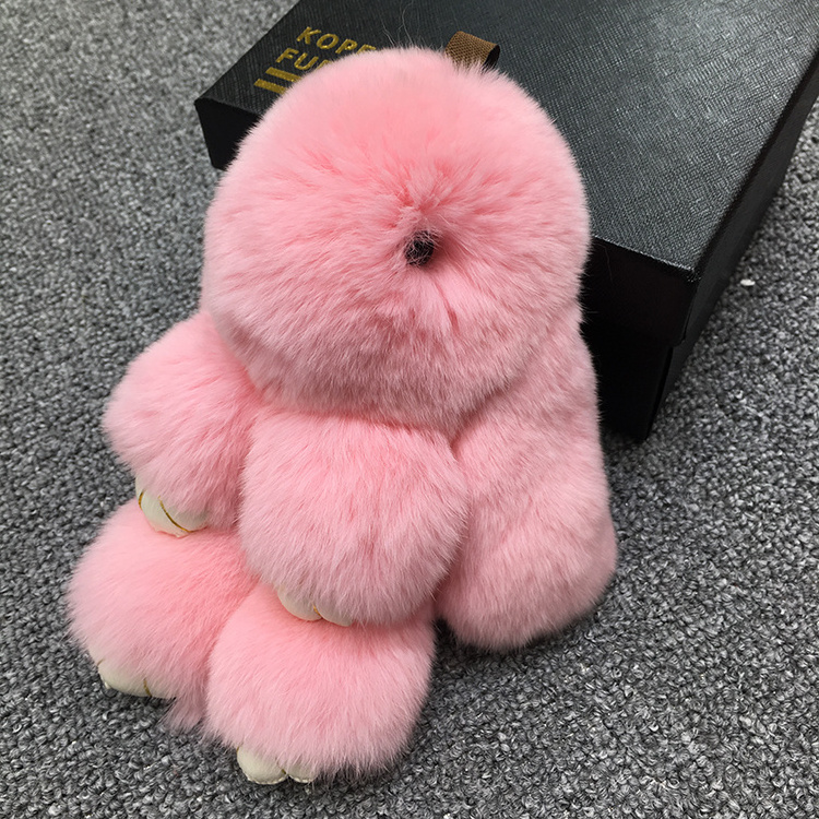 2022 Genuine Rex rabbit Fur Keychain Pendant Bag Car Charm Fluffy Bunny Rabbit Keychain