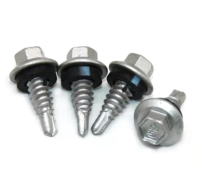 Chinese factory low price C1022A white zinc screws hex self drilling screw with rubber washer