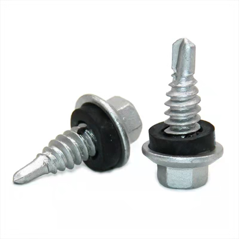 Chinese factory low price C1022A white zinc screws hex self drilling screw with rubber washer