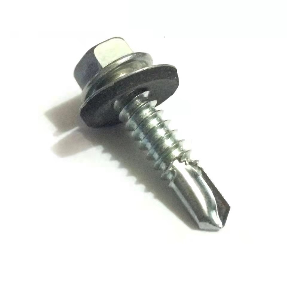 Chinese factory low price C1022A white zinc screws hex self drilling screw with rubber washer