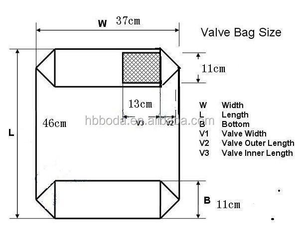 pp woven block bottom valve cement bag, 25kg 50kg PP Valve Block Bottom Plastic Cement Bag