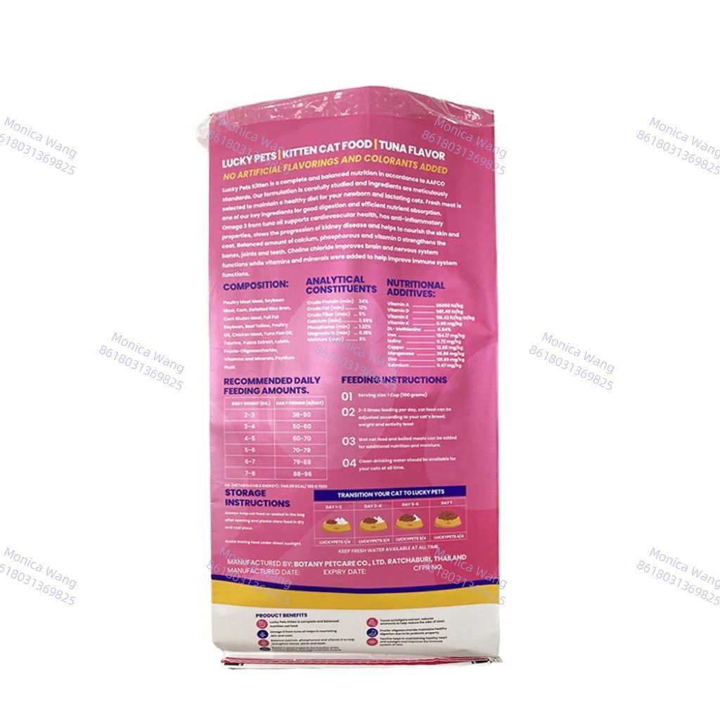 Waterproof 20kg 25kg 30kg cat food bag BOPP laminated PP woven kitten kitty pet food packaging sack