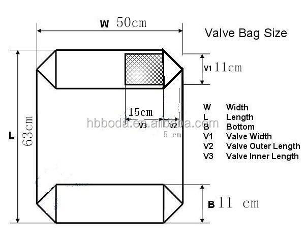 pp woven block bottom valve cement bag, 25kg 50kg PP Valve Block Bottom Plastic Cement Bag