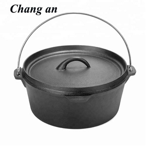 Cast iron dutch oven camping fire safe outdoor stew pot with iron lid