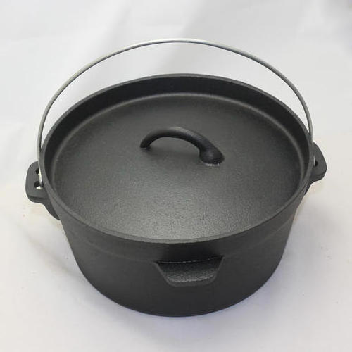 pre-seasoned cast iron camping pot with stainless steel handle cast iron cookware