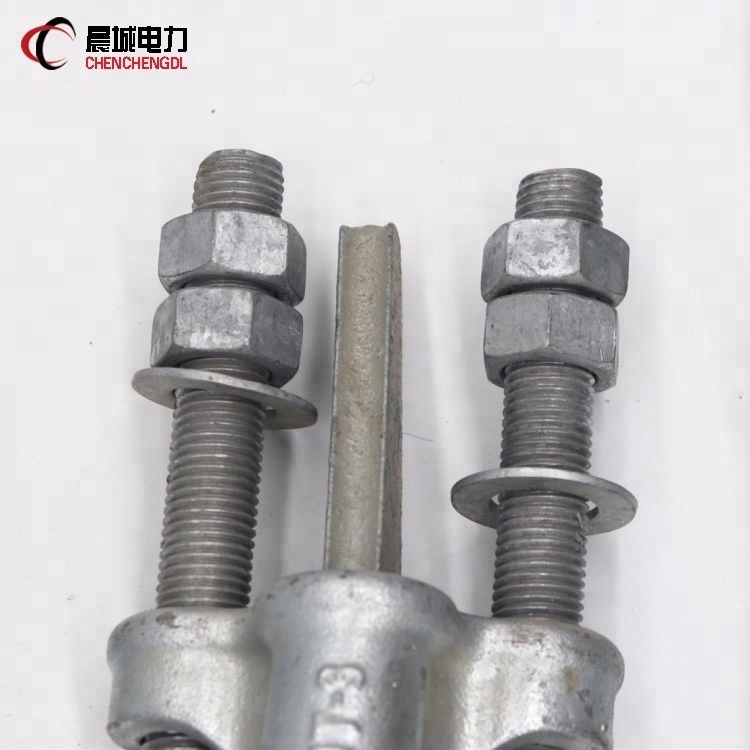 Hot dip galvanized steel adjustable nut type wedge clamp / UT U bolt clamp / wedge strain clamp for ground wire pulling hardware