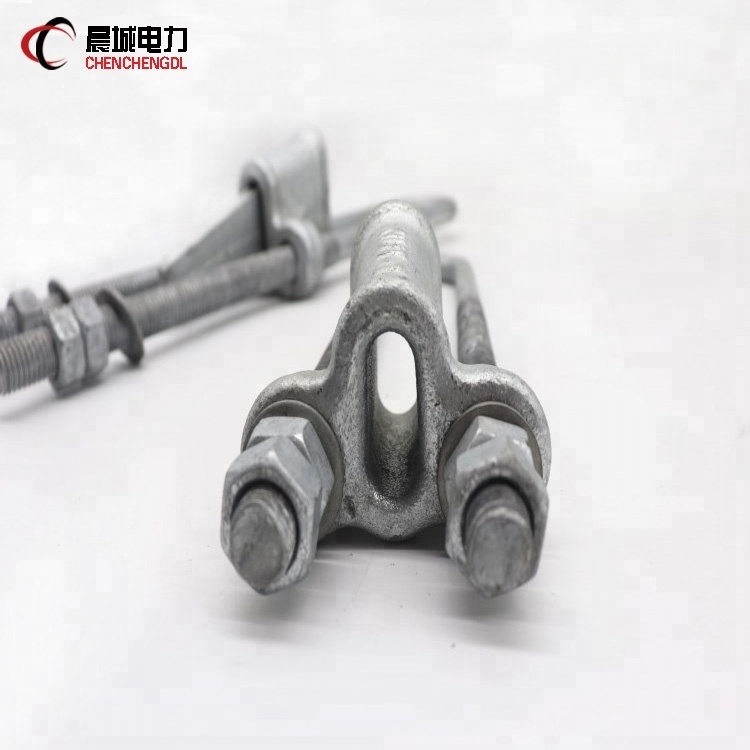 Hot dip galvanized steel adjustable nut type wedge clamp / UT U bolt clamp / wedge strain clamp for ground wire pulling hardware