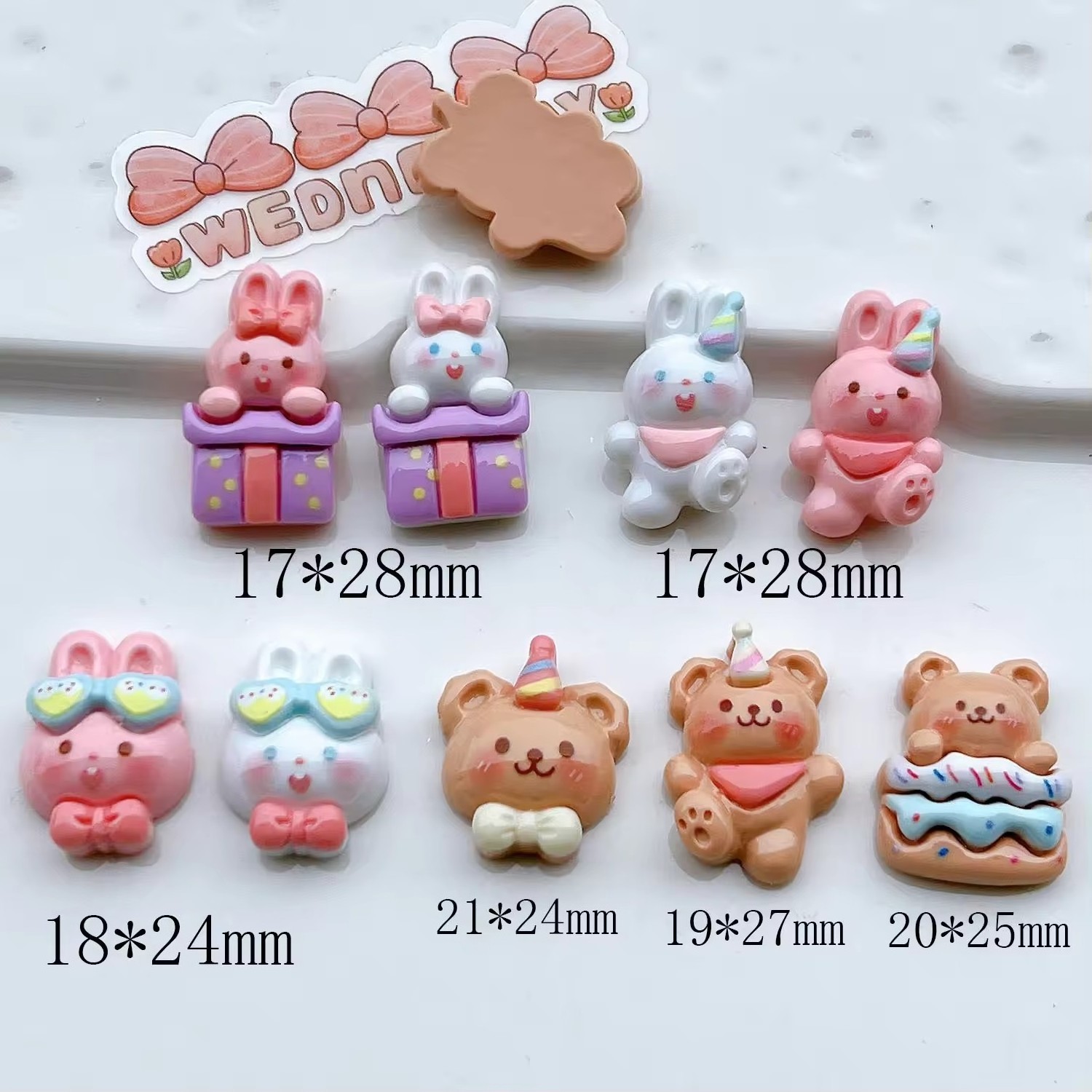 New Cream Rabbit Resin Cabochons Handmade DIY Accessory Materials with Flat Back Hair Clip Sticker Gift Box for Miniature Glue