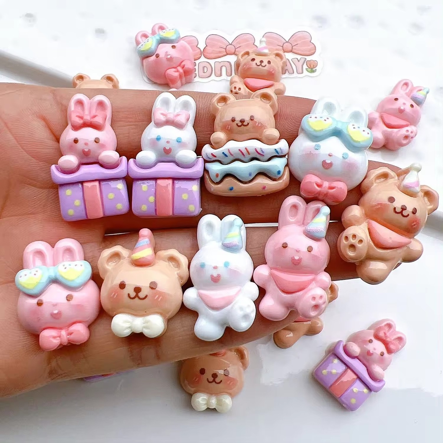 New Cream Rabbit Resin Cabochons Handmade DIY Accessory Materials with Flat Back Hair Clip Sticker Gift Box for Miniature Glue