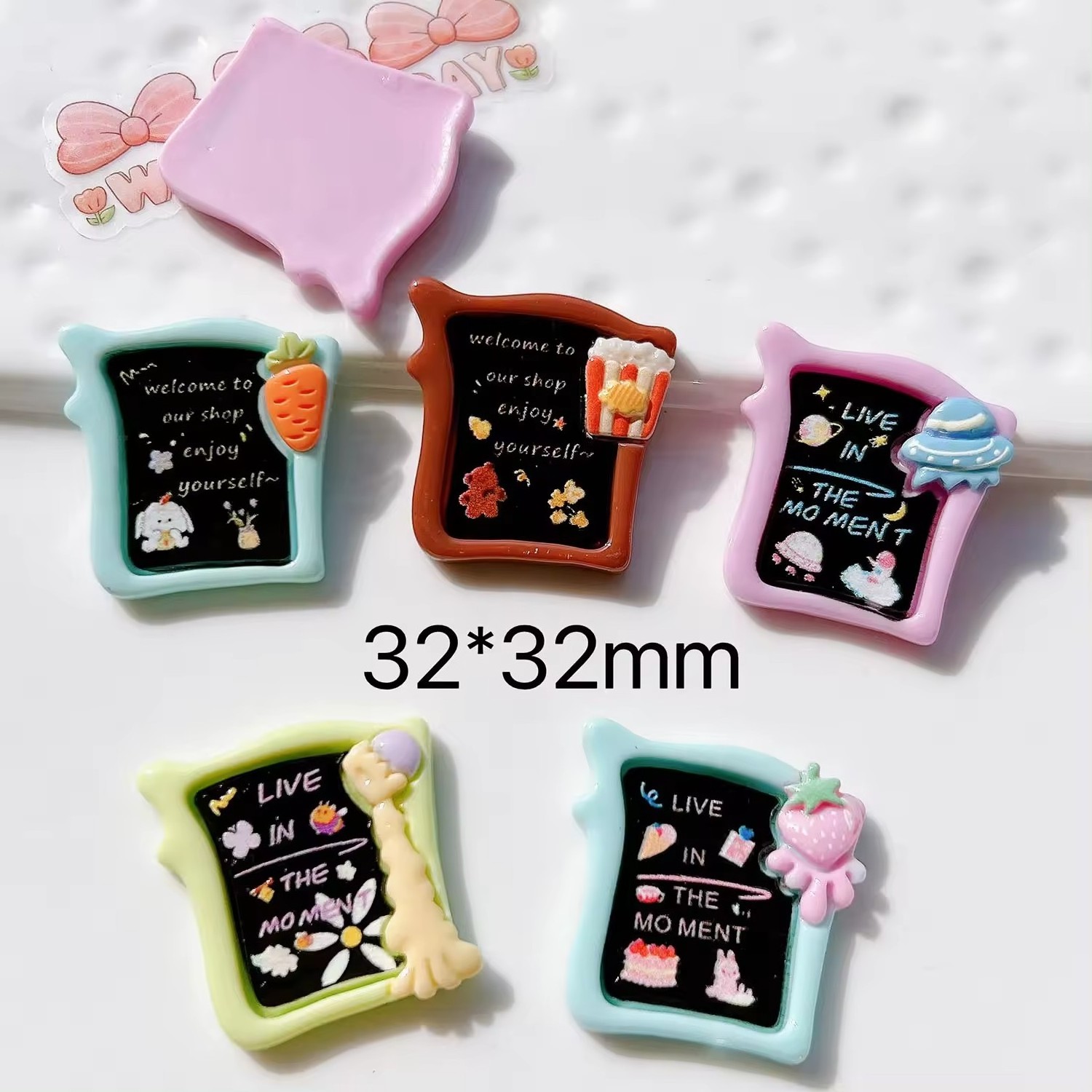 New Miniature Resin Accessories DIY Cartoon Blackboard and Water Cup Sticker Cream Glue Flat Back Charm Wholesale