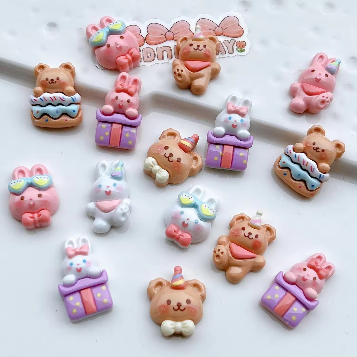 New Cream Rabbit Resin Cabochons Handmade DIY Accessory Materials with Flat Back Hair Clip Sticker Gift Box for Miniature Glue