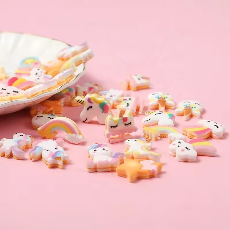 New Fashion Flat Resin Unicorn Fairy Stick Rainbow Slime Making Supplies for Scrapbooking Crafts Artificial Style Model