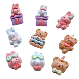 New Cream Rabbit Resin Cabochons Handmade DIY Accessory Materials with Flat Back Hair Clip Sticker Gift Box for Miniature Glue