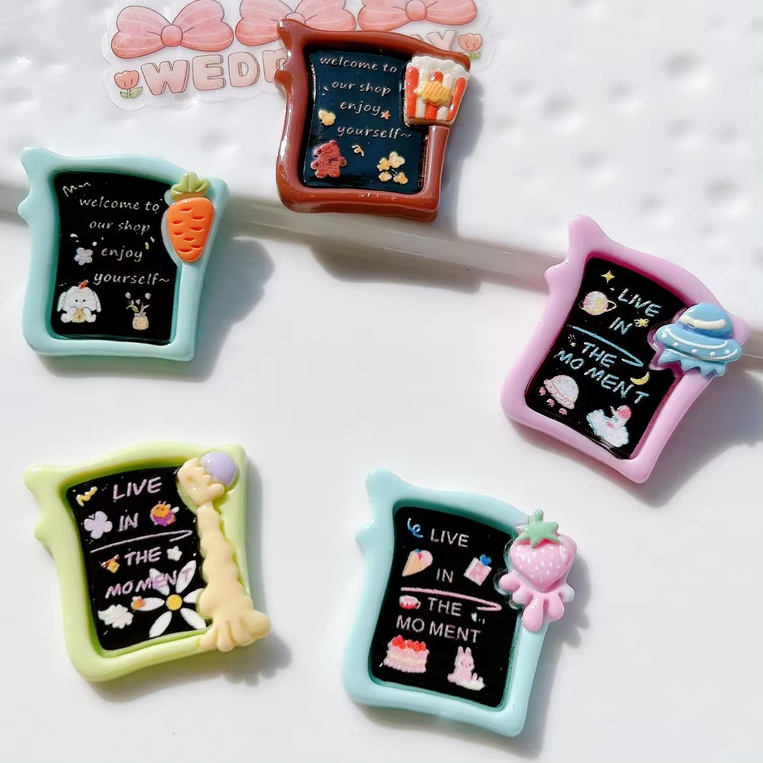 New Miniature Resin Accessories DIY Cartoon Blackboard and Water Cup Sticker Cream Glue Flat Back Charm Wholesale