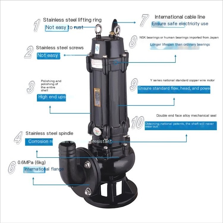 Pump sewage dirty water booster suction pumps submersible slush cutter pump