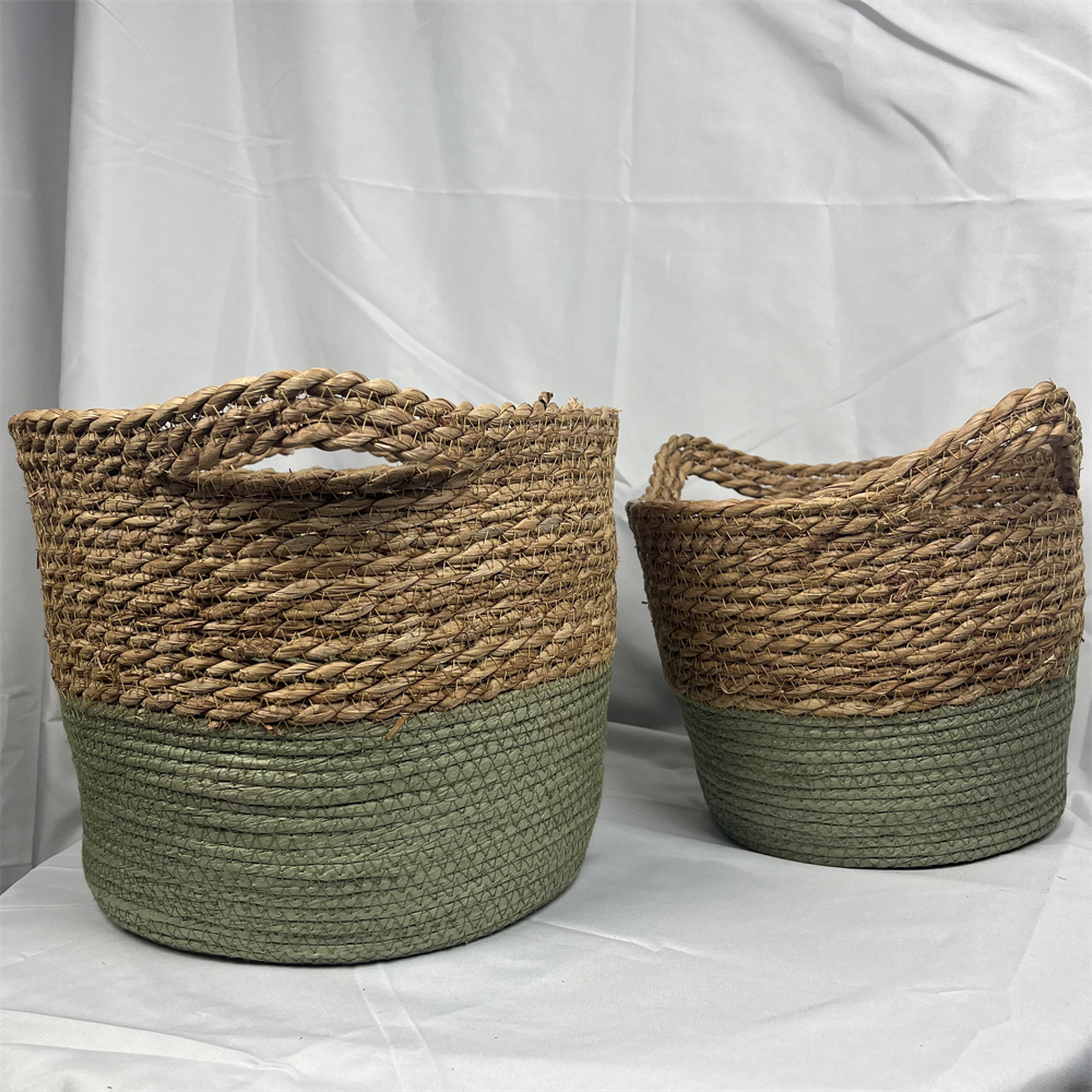 Eco Friendly  woven handmade storage rattan basket round three-piece set Grass woven flower basket