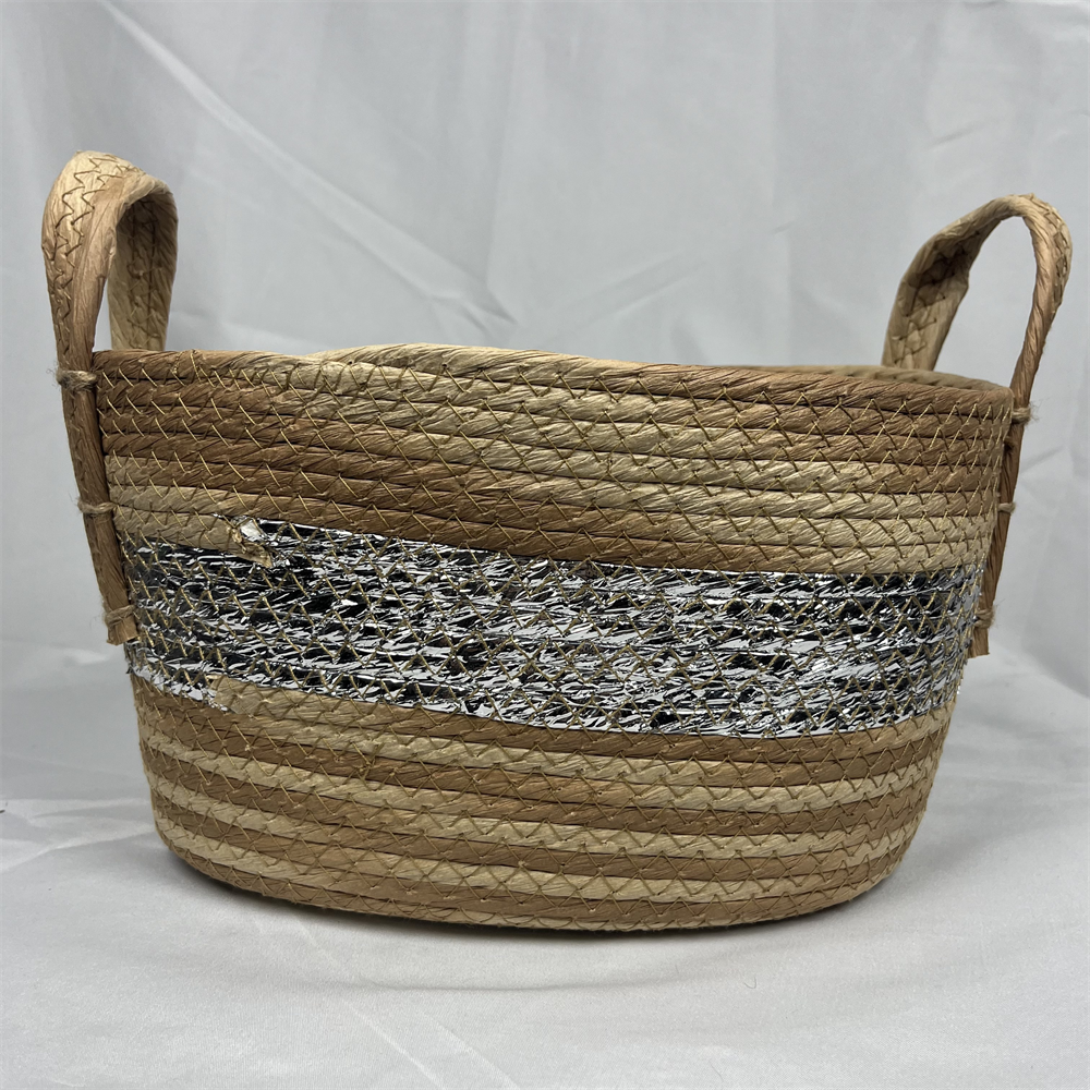 wholesale handmade Storage basket seagrass natural rattan handmade storage three-piece set plant basket with handles