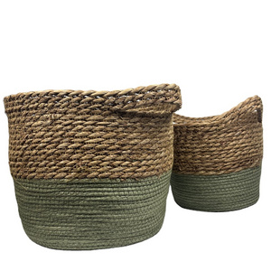 Eco Friendly  woven handmade storage rattan basket round three-piece set Grass woven flower basket