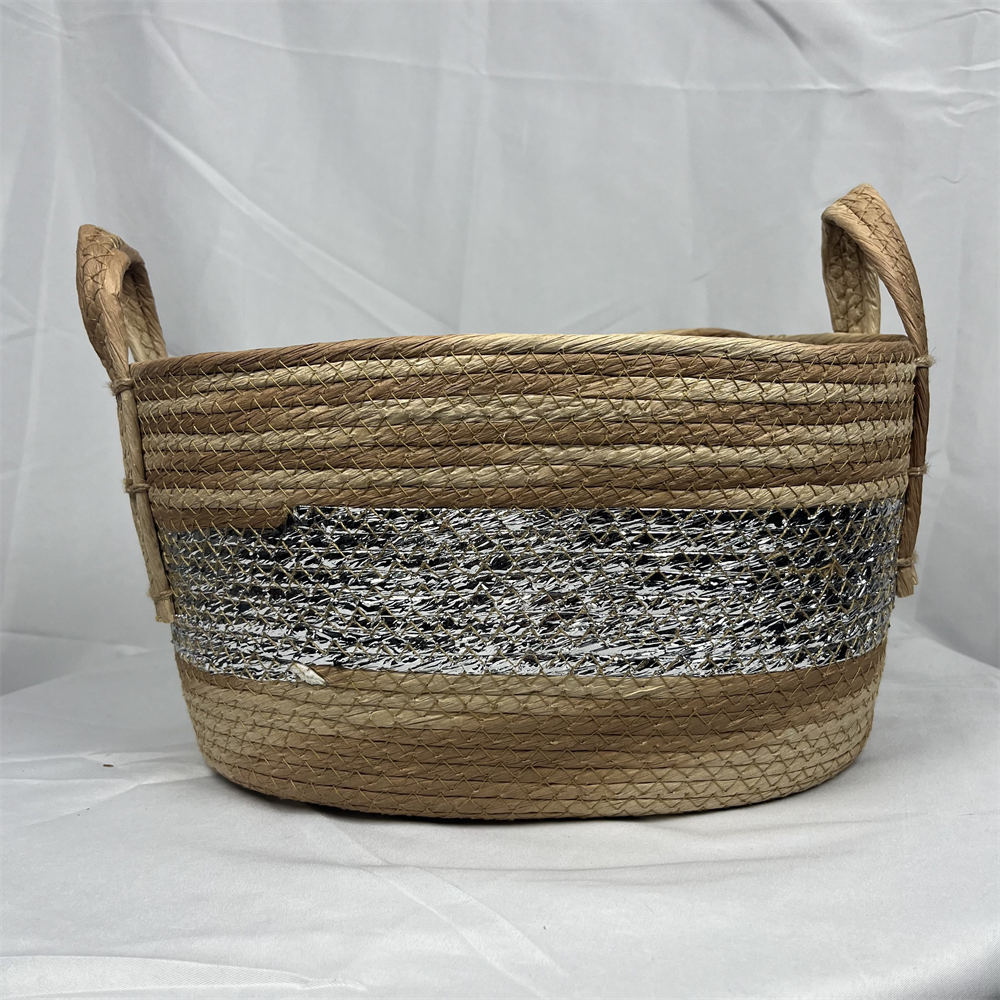 wholesale handmade Storage basket seagrass natural rattan handmade storage three-piece set plant basket with handles