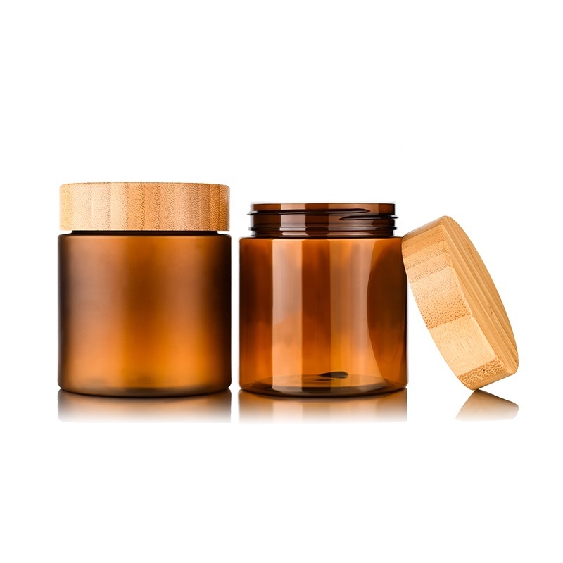 New Product Natural Body Butter Cosmetic container 150g 250g 500g Frosted Amber Clear PET Plastic Cream Jar With Bamboo Lid