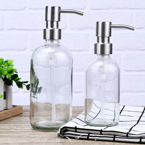 8oz 16 Oz Refillable Shampoo Liquid Hand Clear Glass Soap Dispenser with Stainless Steel Pump for Bathroom Kitchen sink Lotion