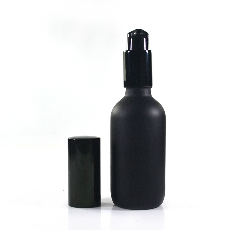 Boston round 1oz 30ml 2oz 60ml 4oz matte frosted black hair olive oil beard essential oil glass dropper bottles with bamboo lid