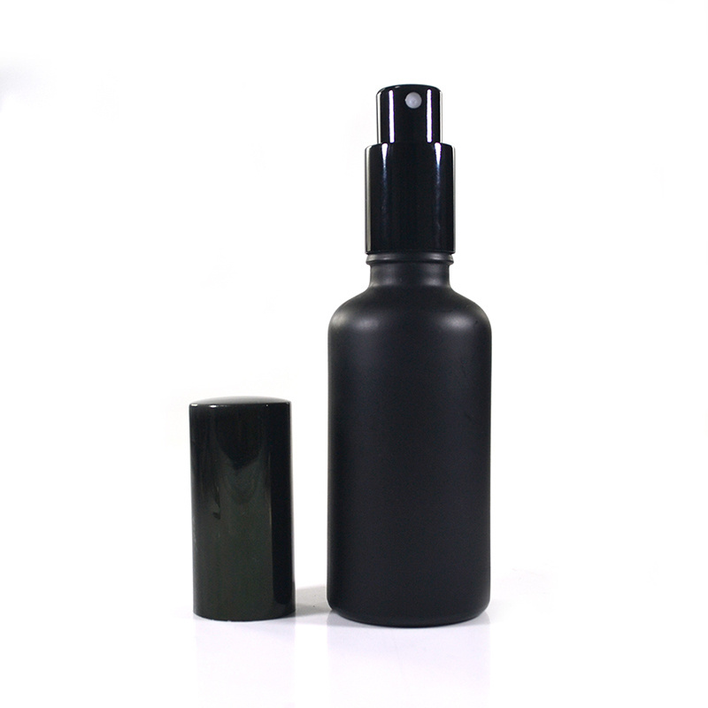 Free sample 30ml 50ml 100ml frosted matte black glass perfume mist spray bottle for facial water spray