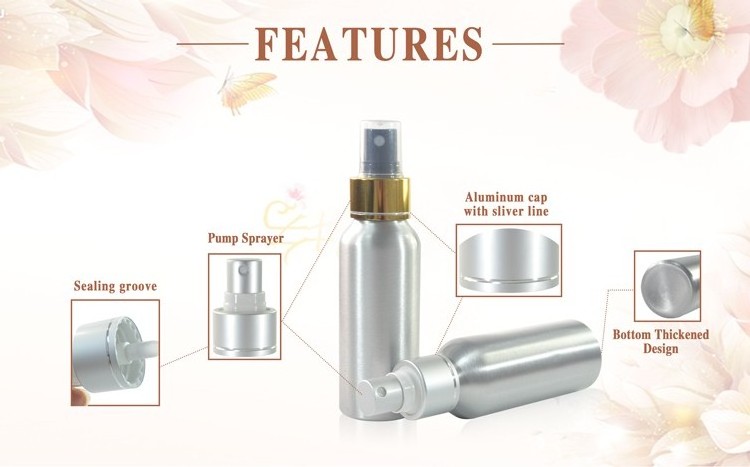 Wholesales cosmetic water free shampoo spray aluminum bottle 30ml 50ml 100ml 120ml 150ml 250ml aluminum perfume spray bottle